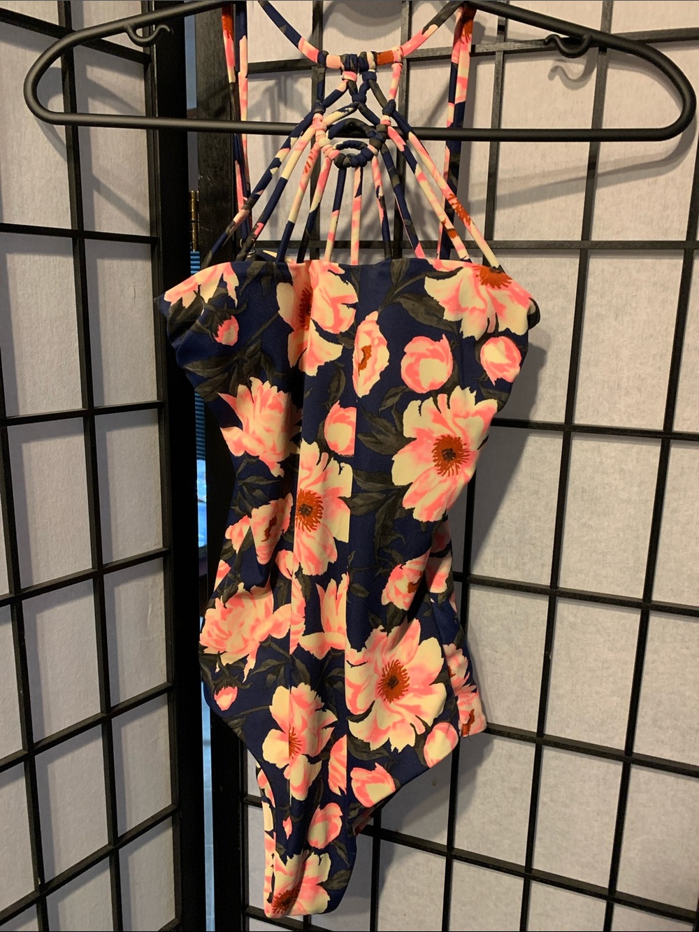 Tori Praver Swimwear Navy One-Piece with Pink Floral Print Size XS